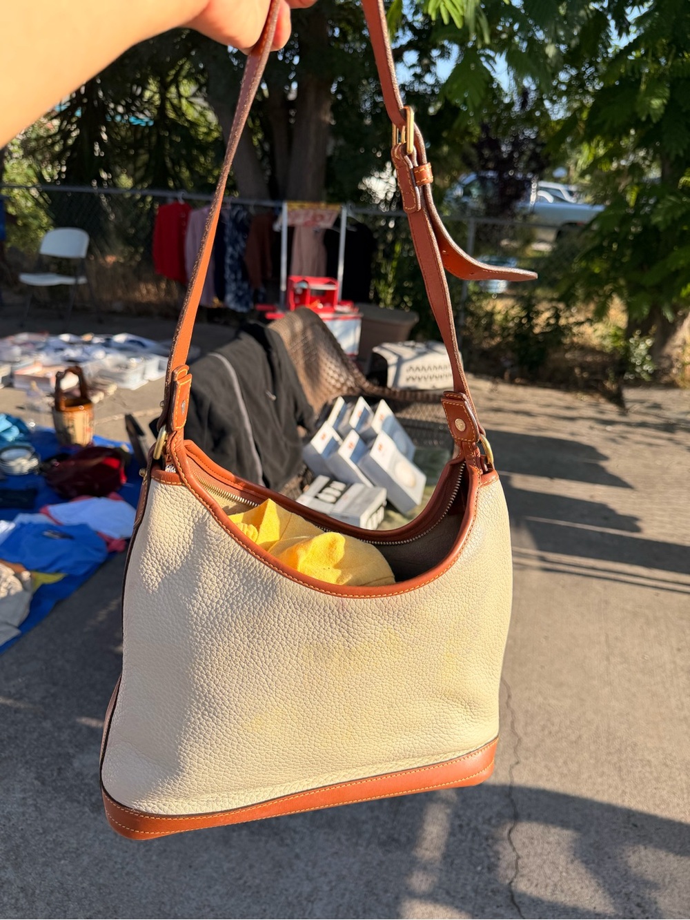 Dooney & Bourke Cream Leather Satchel with Tan Trim - Picture 6 of 6